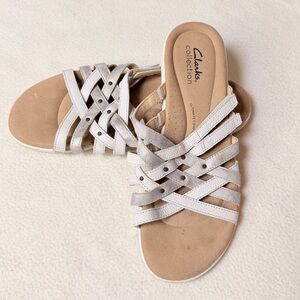 Clarks Silver Crisscross Slide Sandals